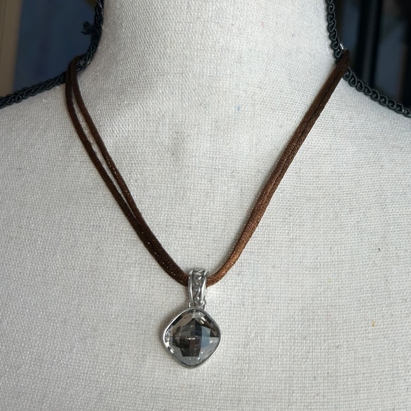 Brighton Venus Rising Necklace Taupe Champagne Swarovski Crystal Brown Cord 17" - Picture 3 of 12